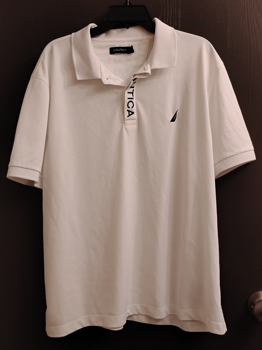 Nautica Mens Polo Shirt XL White Short Sleeve Script Placket Logo Classic Fit